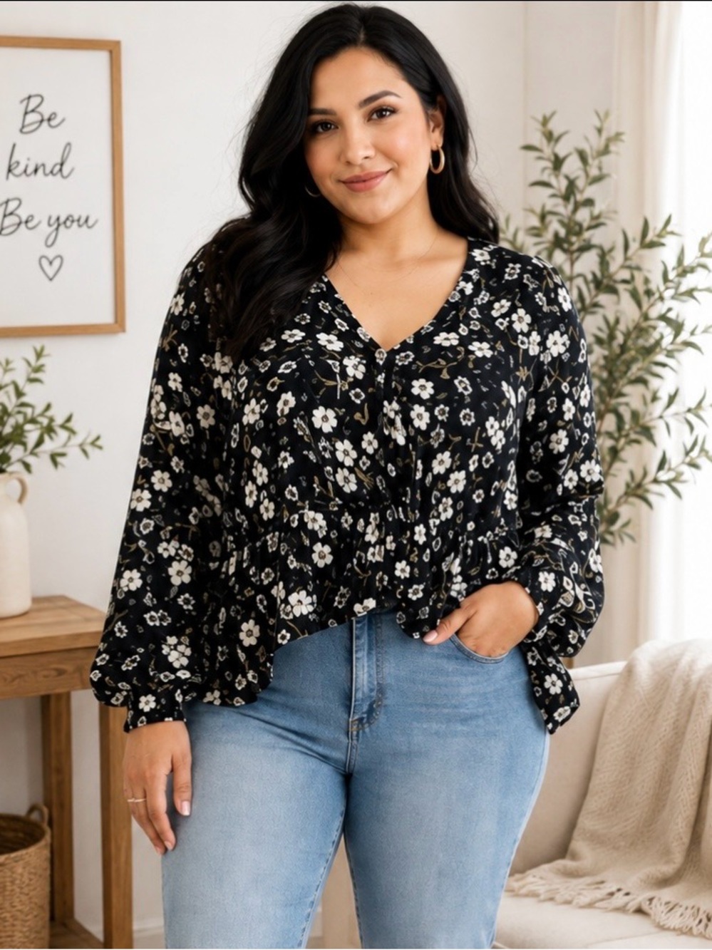 Hayden Black and White Floral Blouse